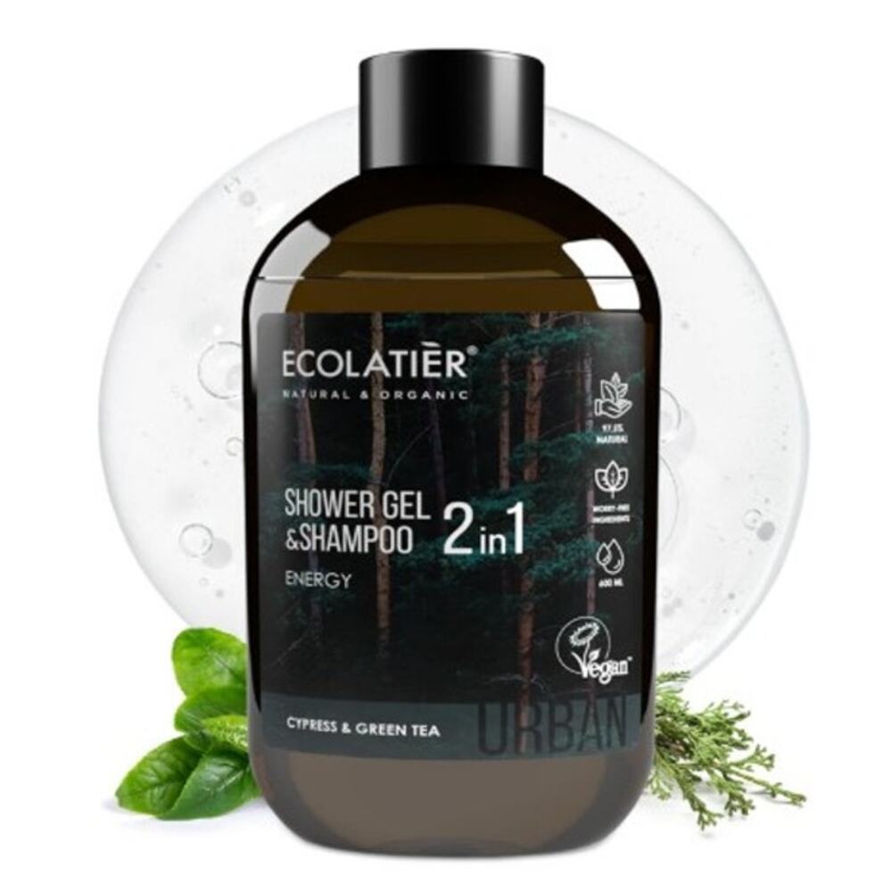 Organic Ecolatier Cypress & Green Tea 2-in-1 Body Wash Men & Shampoo 20.3 Fl Oz